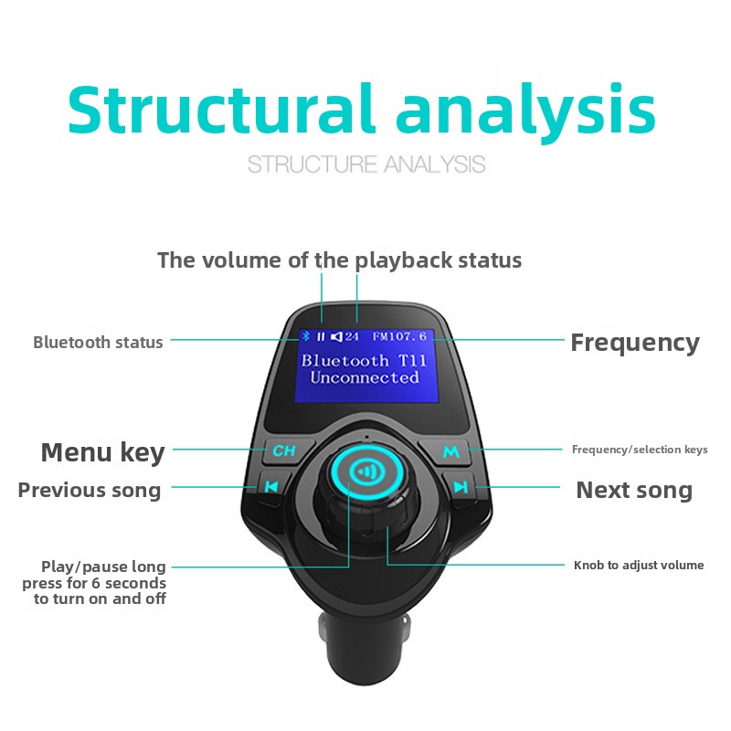 Fm Transmitter - T11 Auto MP3 Player FM Sender
