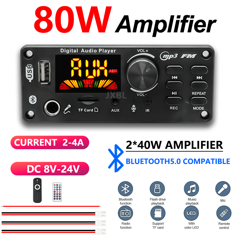 Fm Transmitter - 80W Bluetooth 5.0 MP3-Decoder-Board 2x40W Stereo-Audioplayer